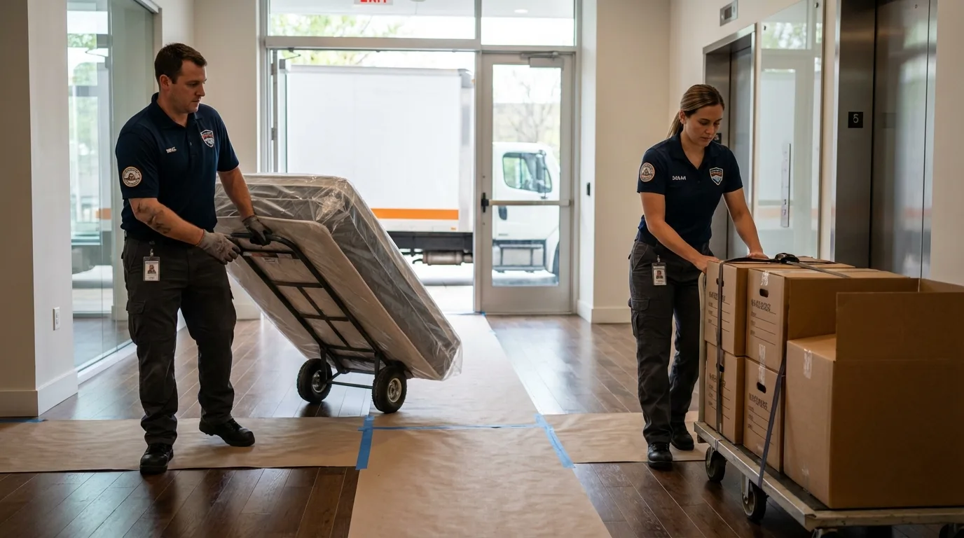 Professional apartment movers loading elevator in Stony Point, NY
