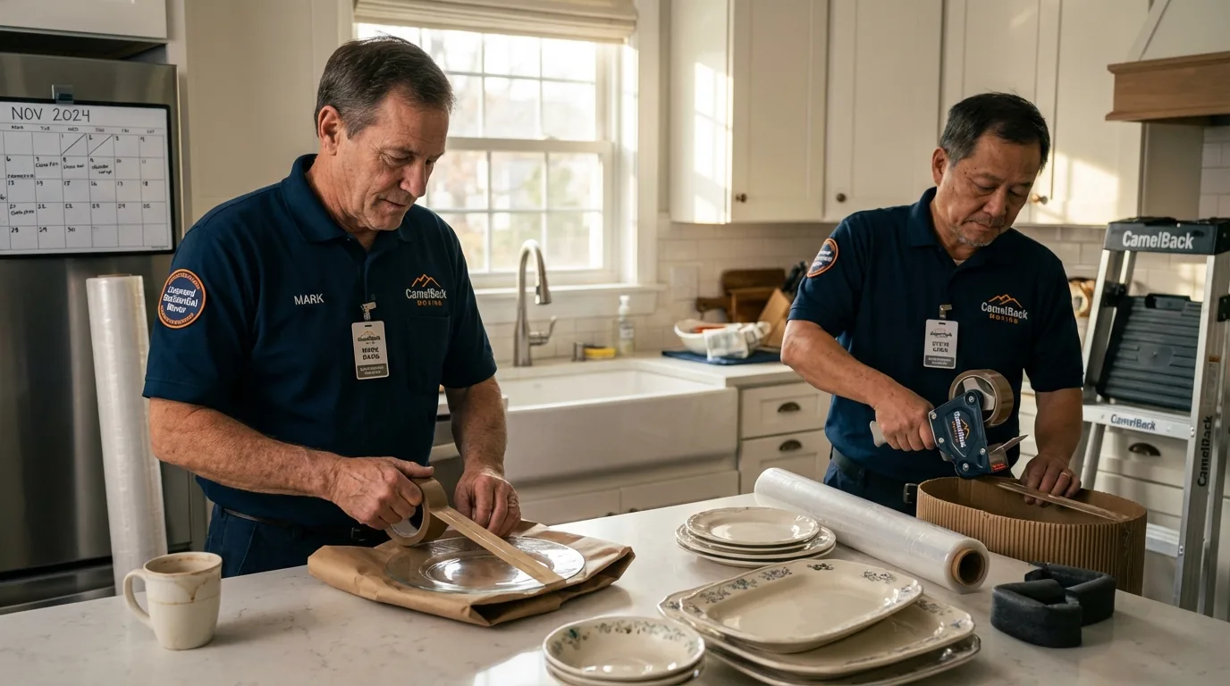 Professional crew packing kitchen dishware in Stony Point, NY